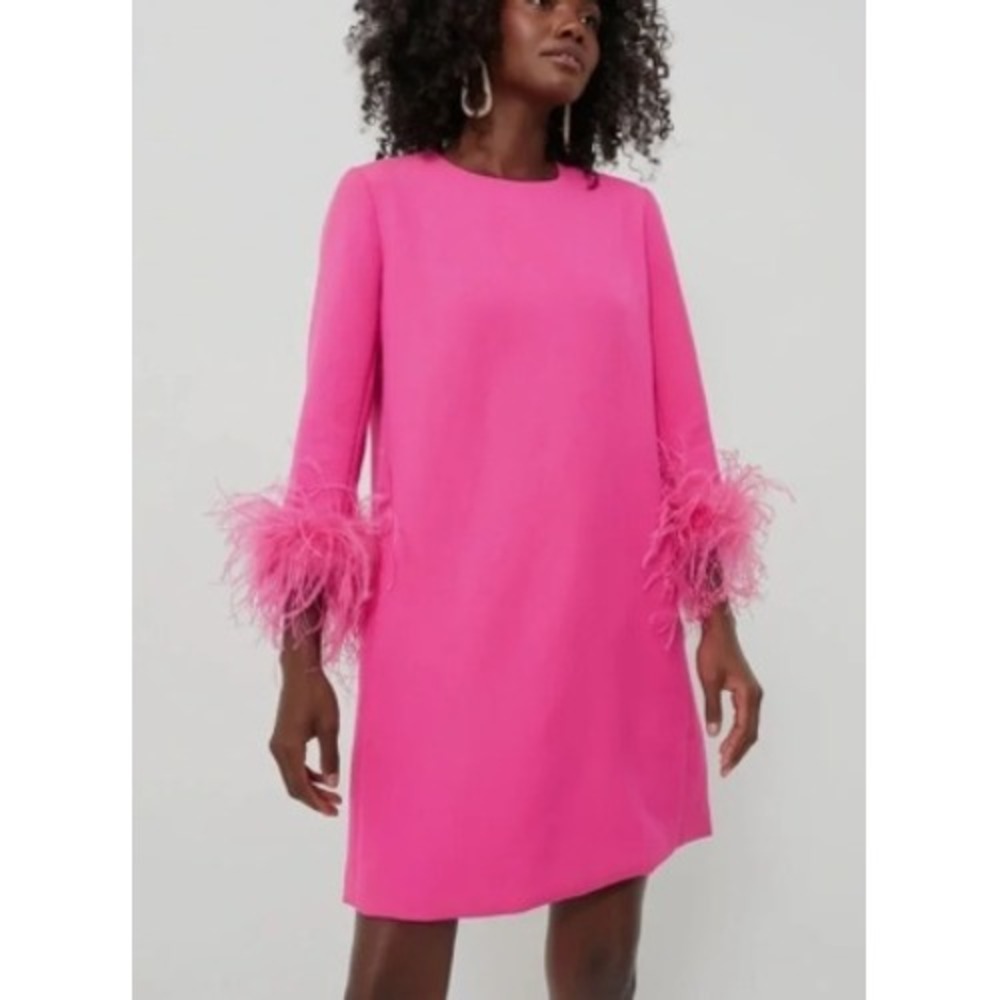 Tuckernuck Women Hot Pink Feather Cuff Shift Mini Dress Size S New